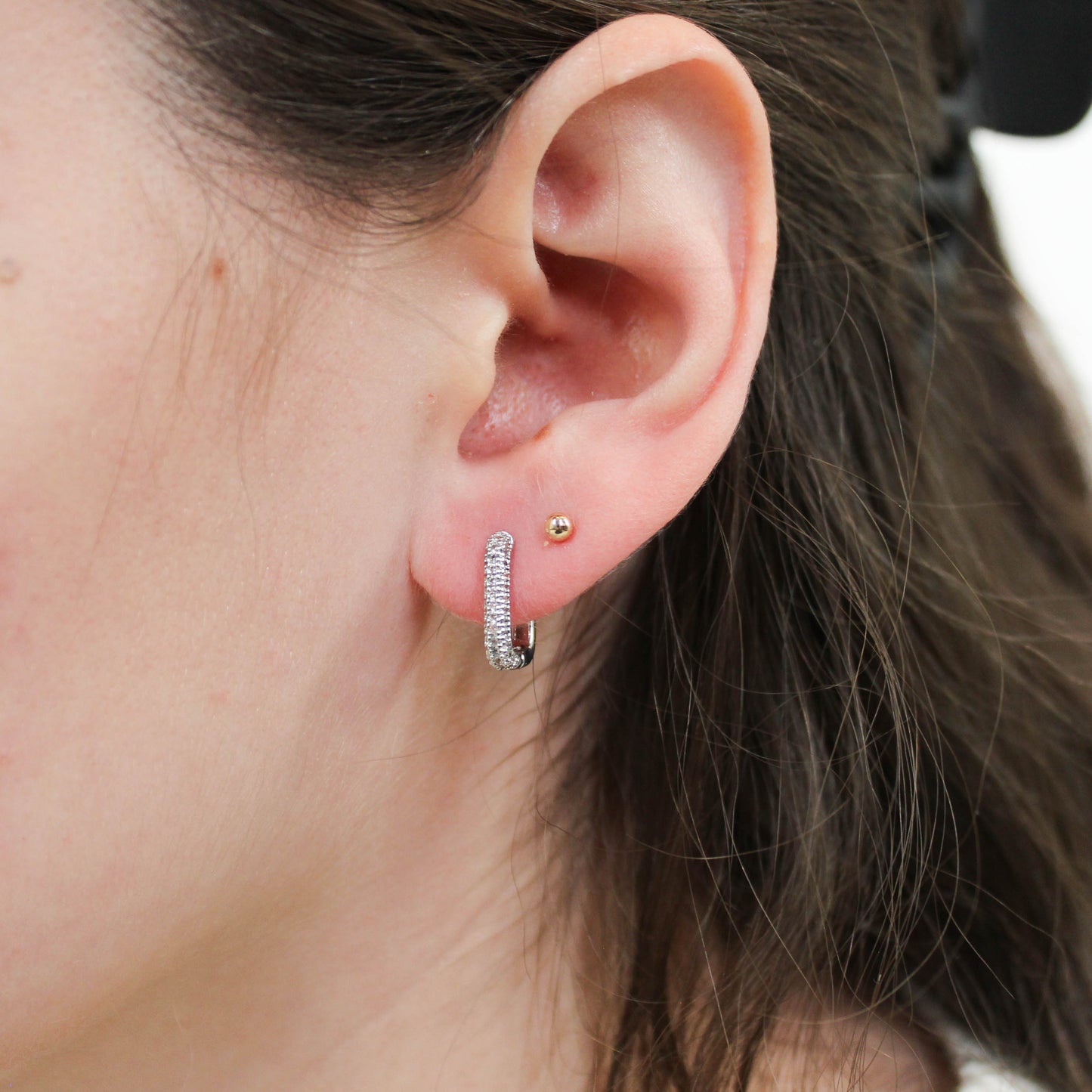 Square Huggie Hoop Earrings in Silver On