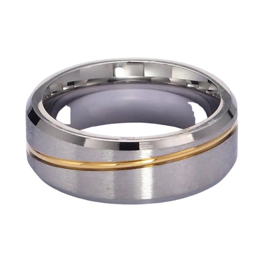 Stainless Steel silver ring with gold line
