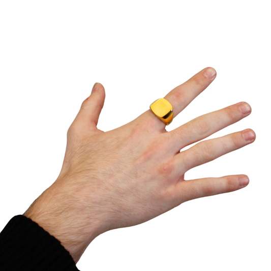 large gold ring on hand model