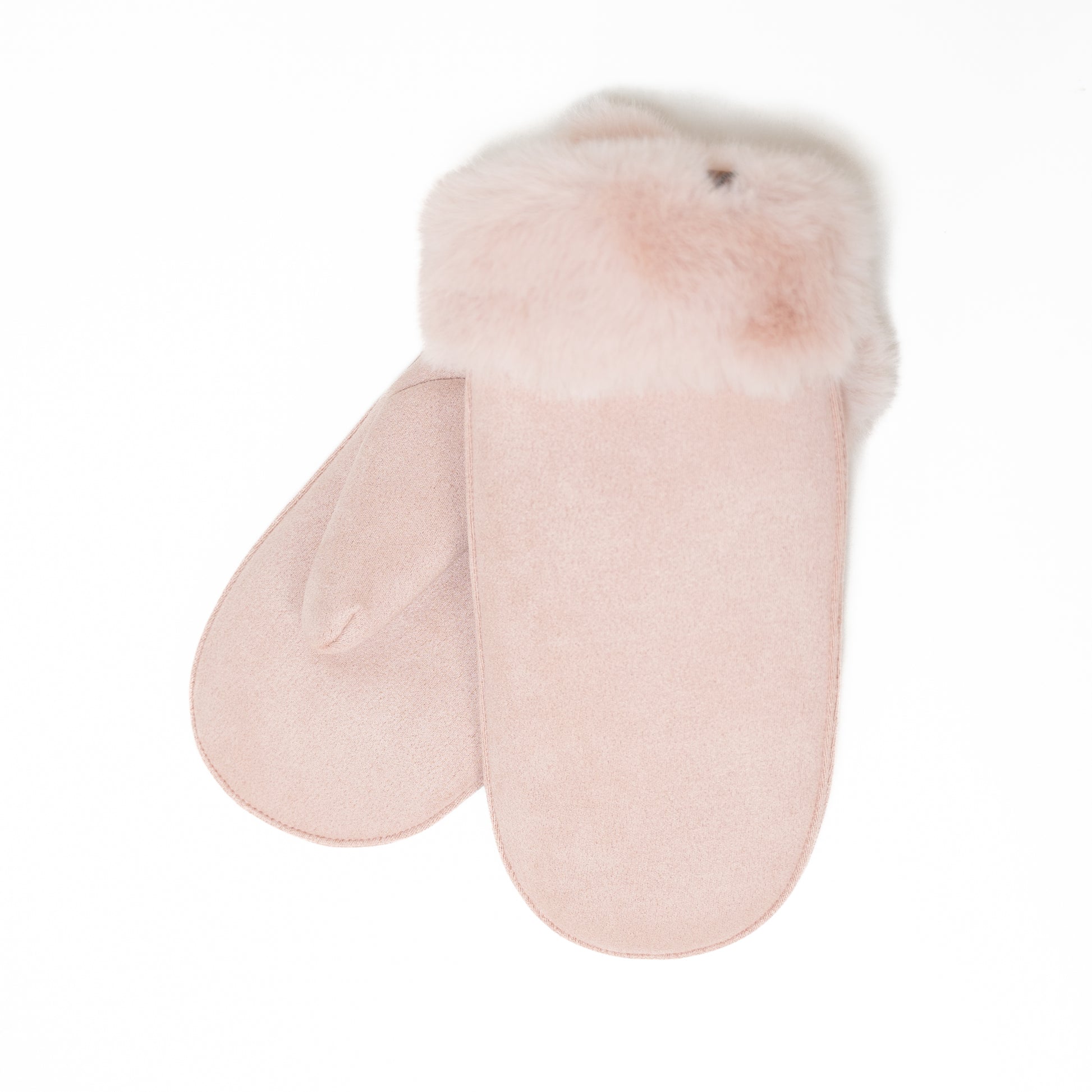 Light pink Suede Mittens with faux fur