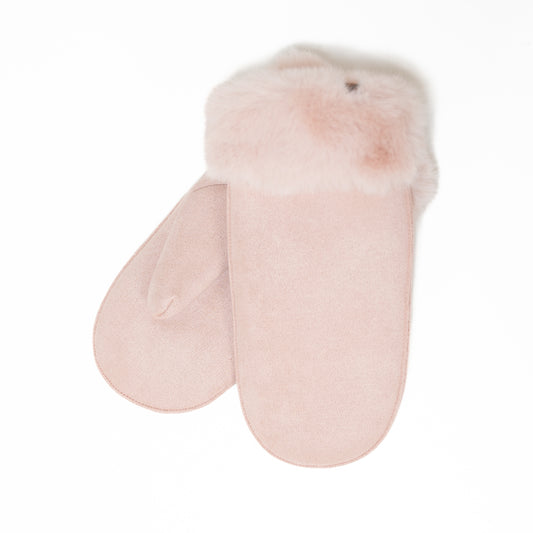 Light pink Suede Mittens with faux fur