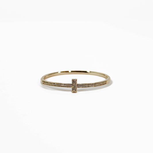 Gold T-Bar Hinged bangle bracelet on a white background