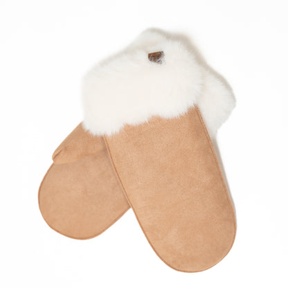 Tan Suede Mittens with faux fur