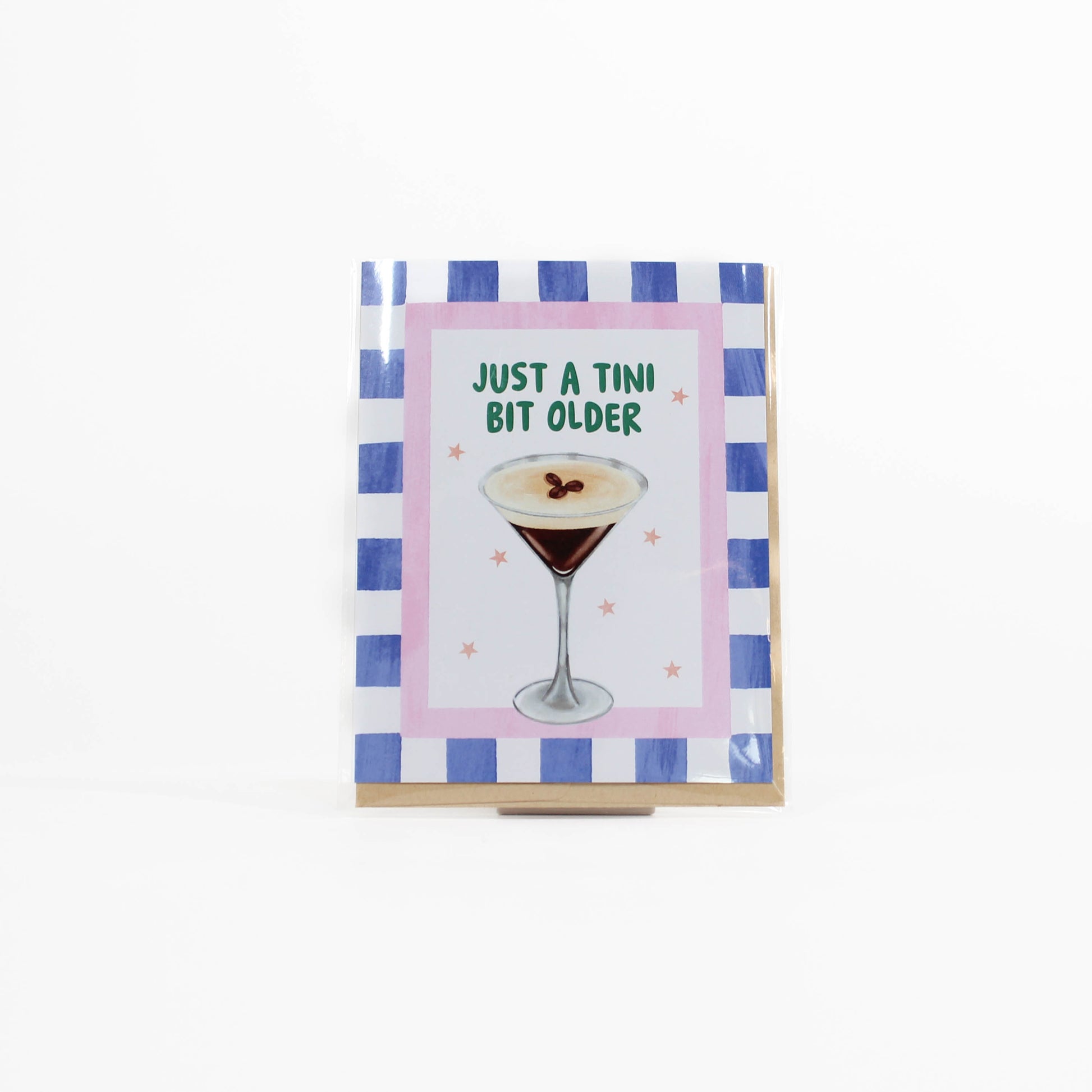Greeting card with a cocktail illustration and text on a white background