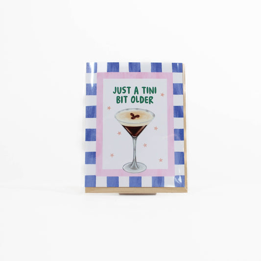 Greeting card with a cocktail illustration and text on a white background