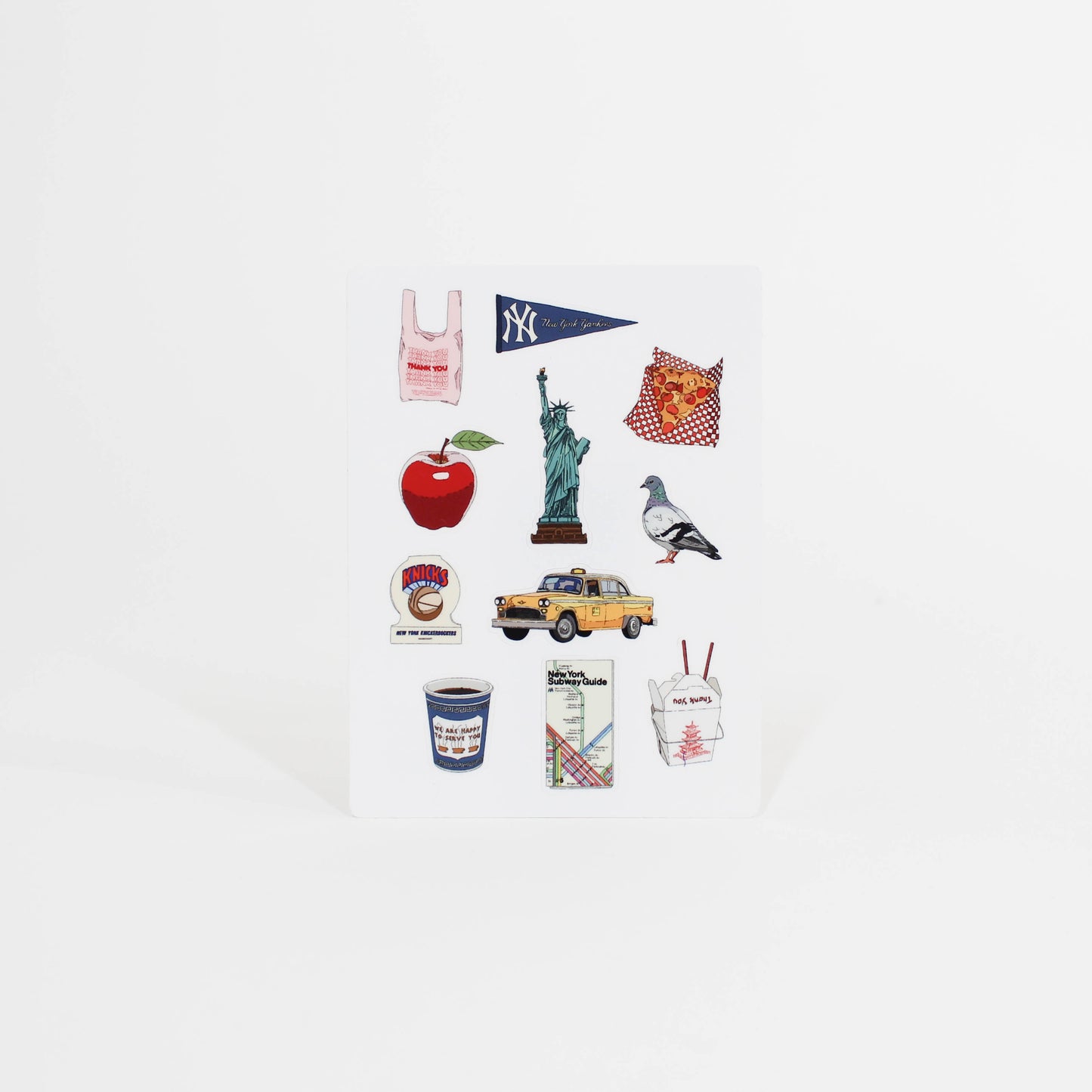 Collection of New York-themed stickers on a white background