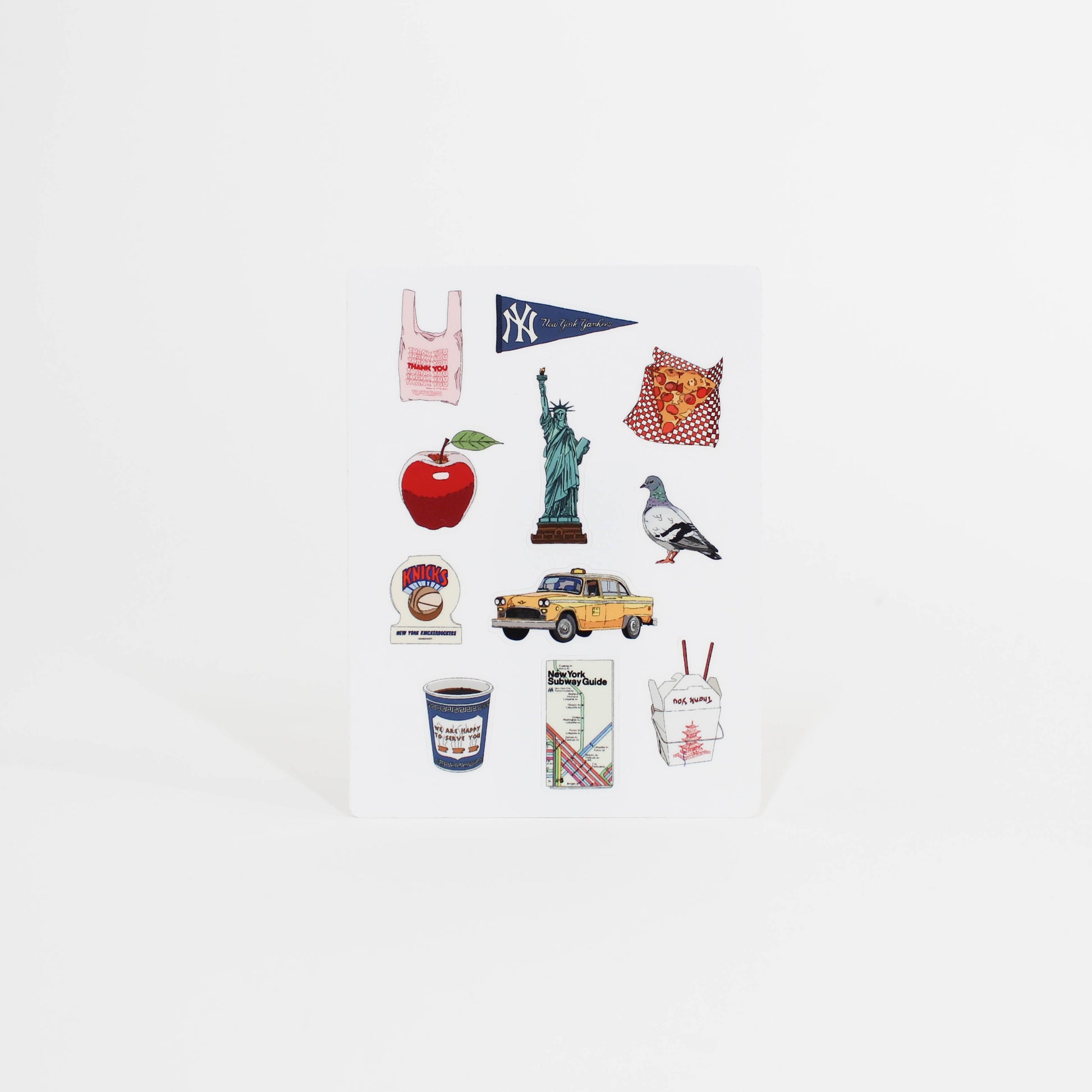Collection of New York-themed stickers on a white background