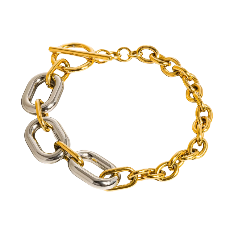 Two Tone Chain Bracelet on white background
