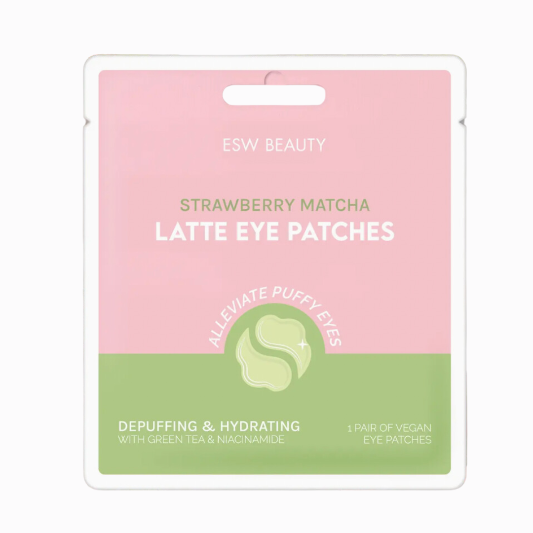 eye mask, strawberry matcha latte, depuffing, hydrating