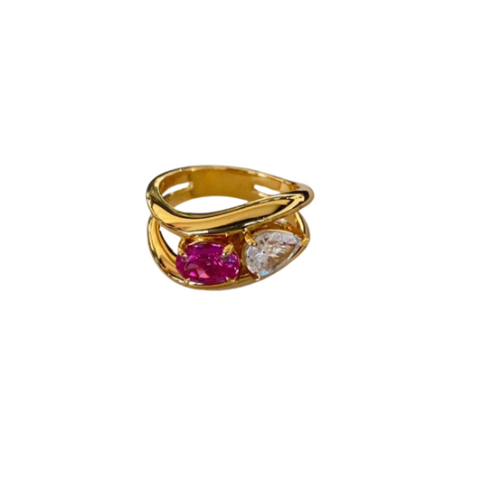 Wavy Diamond Double Band Ring