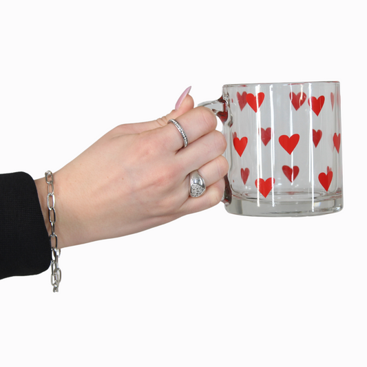 Heart Coffee Glass Mug - Red