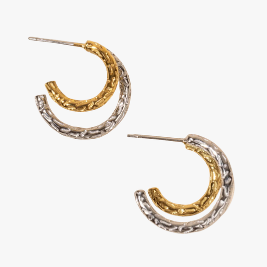 Mixed Metal Double Hoop Earrings