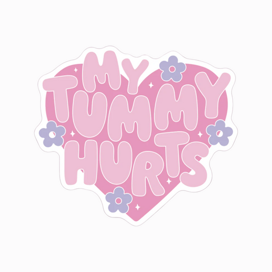 Vinyl pink heart with flowers "my tummy hurts"