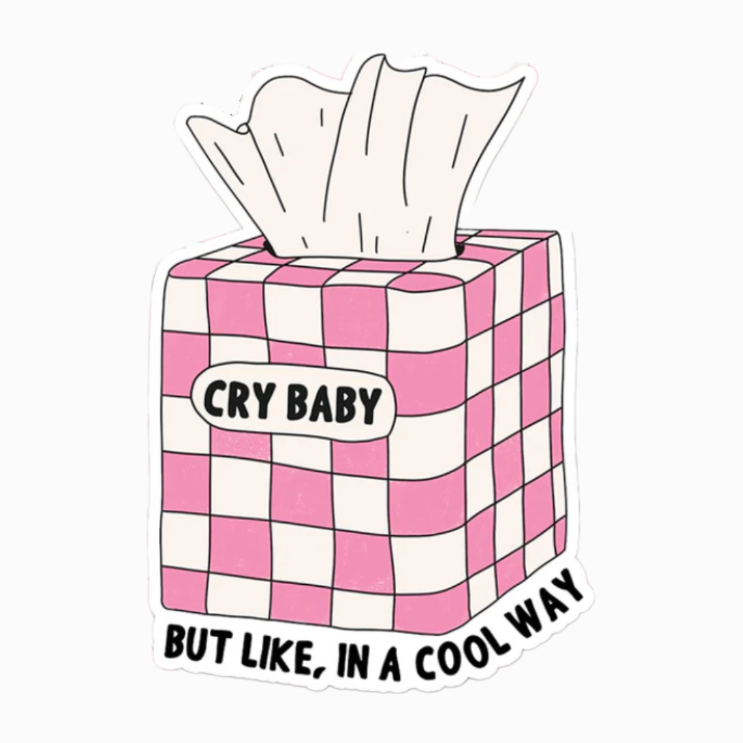 Vinyl tissue box sticker crybaby but like, in a cool way