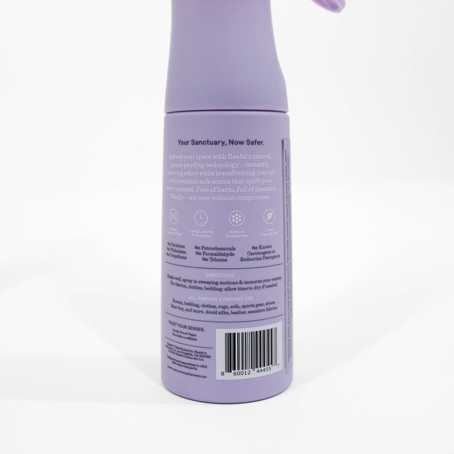 back of lavender realm scent fabric spray