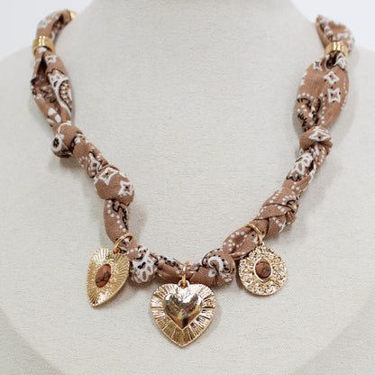 brown bandana necklace with gold charms