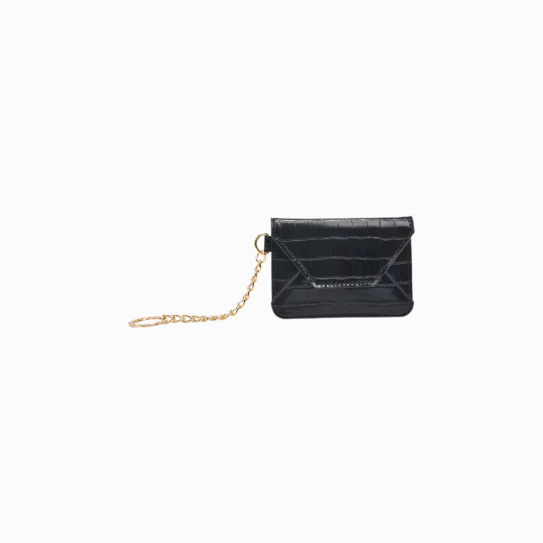 black vegan crocodile leather card holder