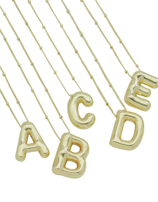 Gold Balloon Bubble Initial Necklace