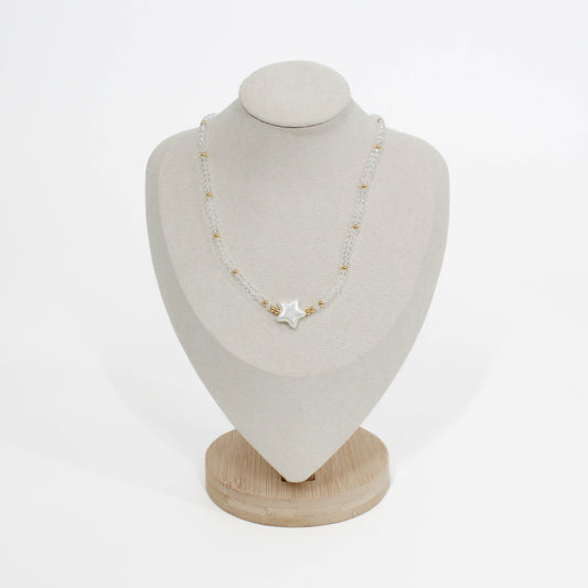 bubble star choker Necklace with a star pendant on a mannequin bust against a white background