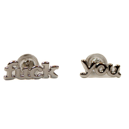 f*ck you earrings silver on white background