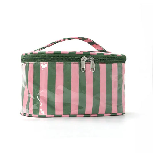Color Block Striped Large Capacity Makeup Bag