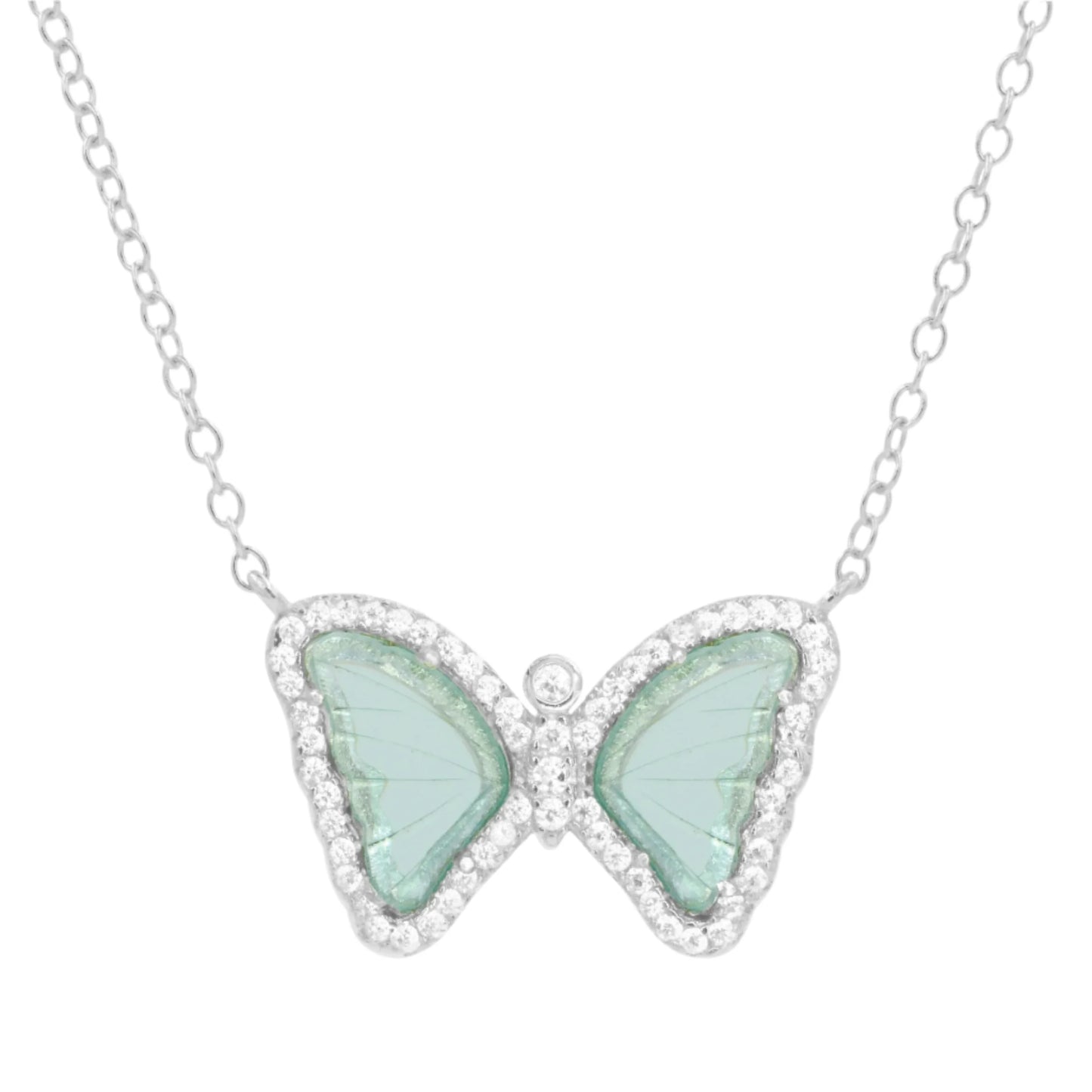 aqua blue diamond butterfly necklace