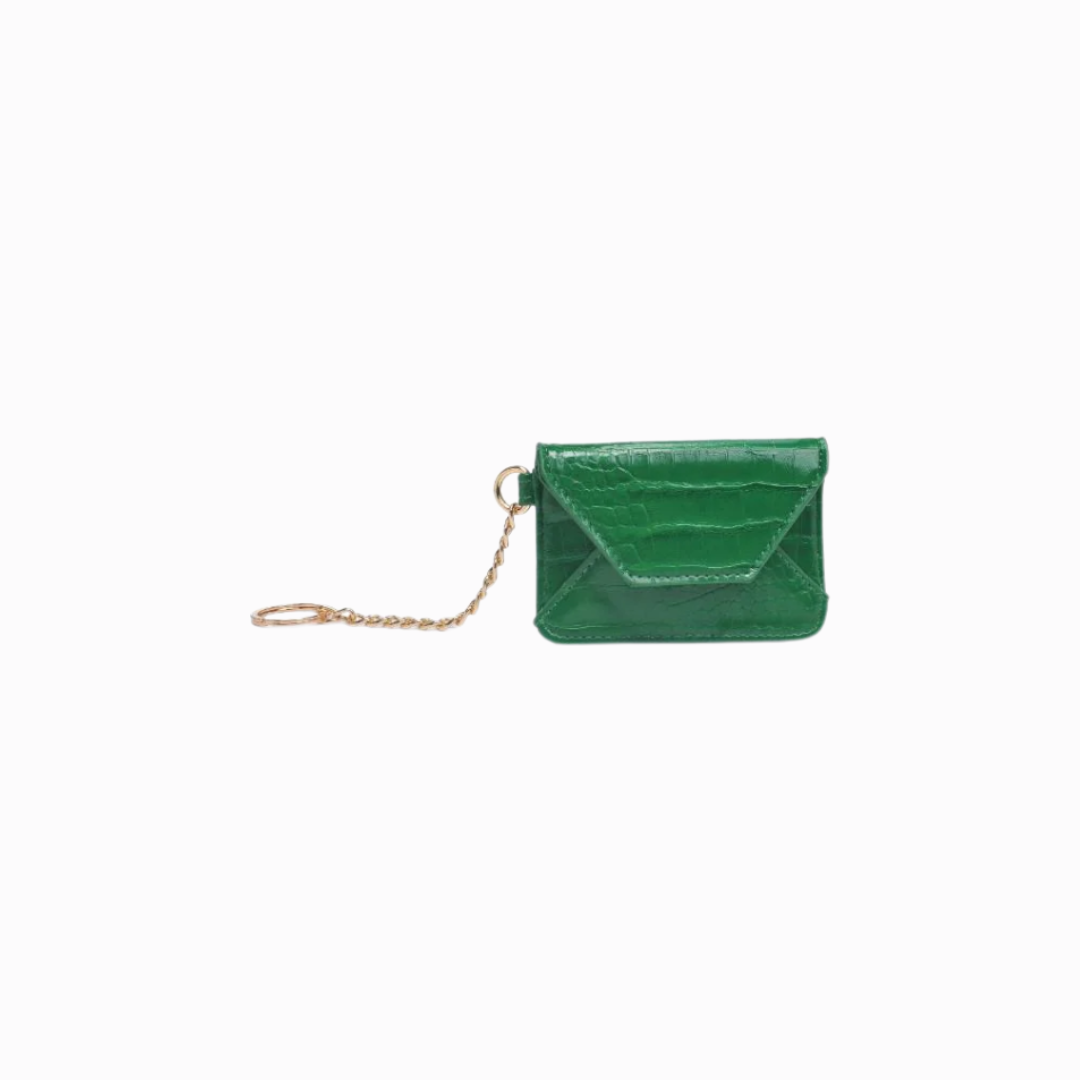 green vegan crocodile leather card holder