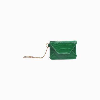 green vegan crocodile leather card holder