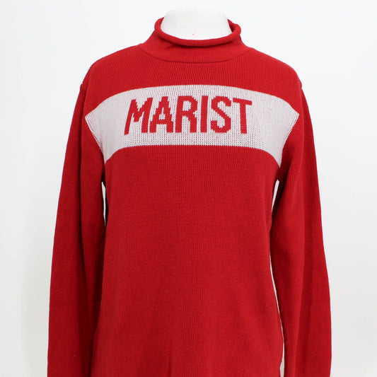 Red sweater with 'MARIST' text on a white background