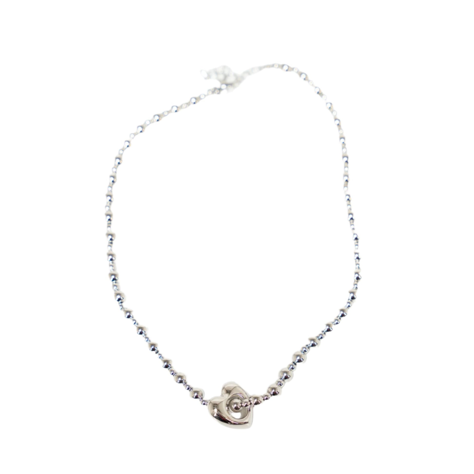 silver Ball Chain Heart Necklace