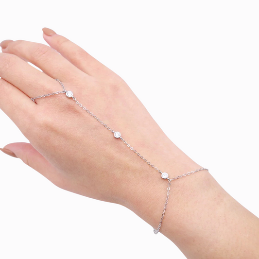 silver diamond hand chain