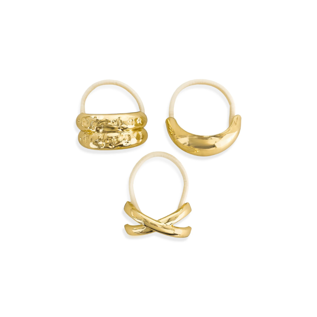 tan hair ties with gold details