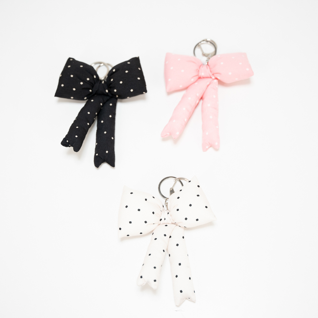 trio of bow polka dot keychains