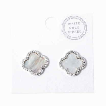 white silver clover studs